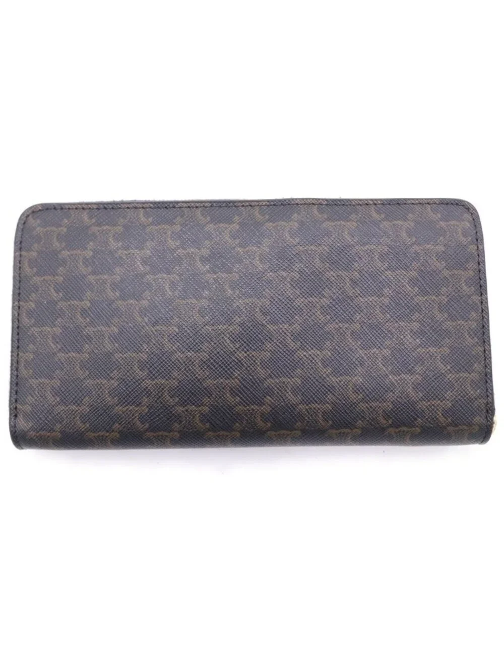 Celine Triomphe Zip Around Wallet Card Case Black Leather Gold